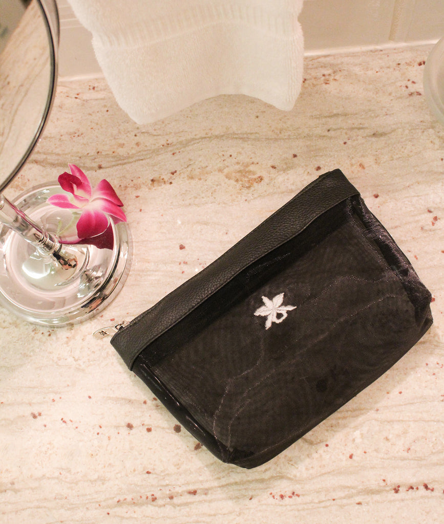 Halekulani black mesh cosmetic pouch